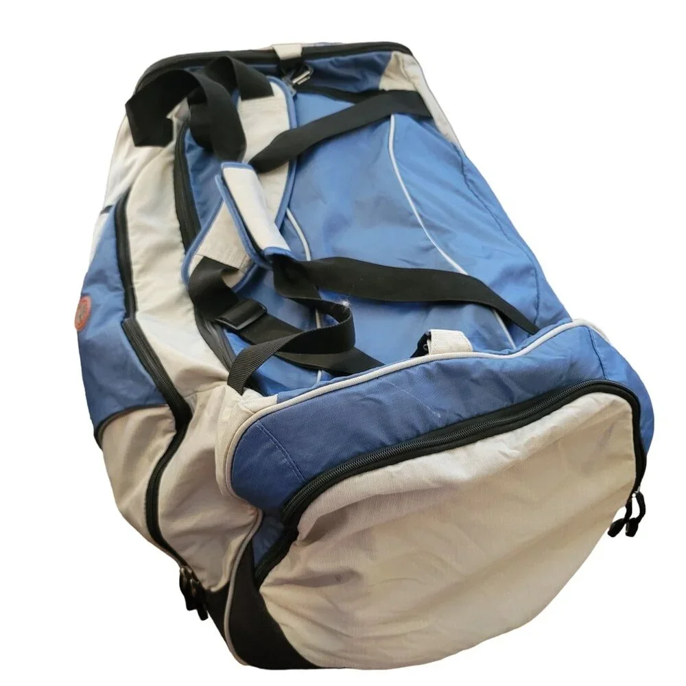 Timberland Large Blue & Grey Duffel Bag With Multiple Compartments Straps jj3643